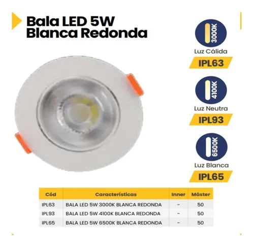 REF IPL65  Bala LED 5W 6500K Blanca redonda Mercury