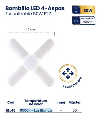 REF IBL48 BOMBILLO LED 4 ASPA 50W