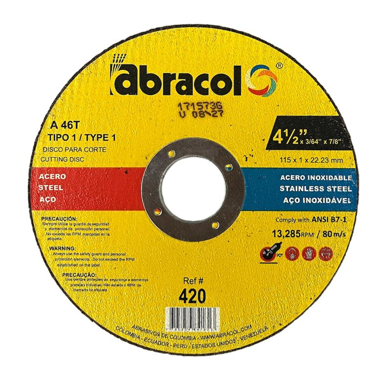 DISCO ACERO INOXIDABLE 4 1/2 ABRACOL REF 420